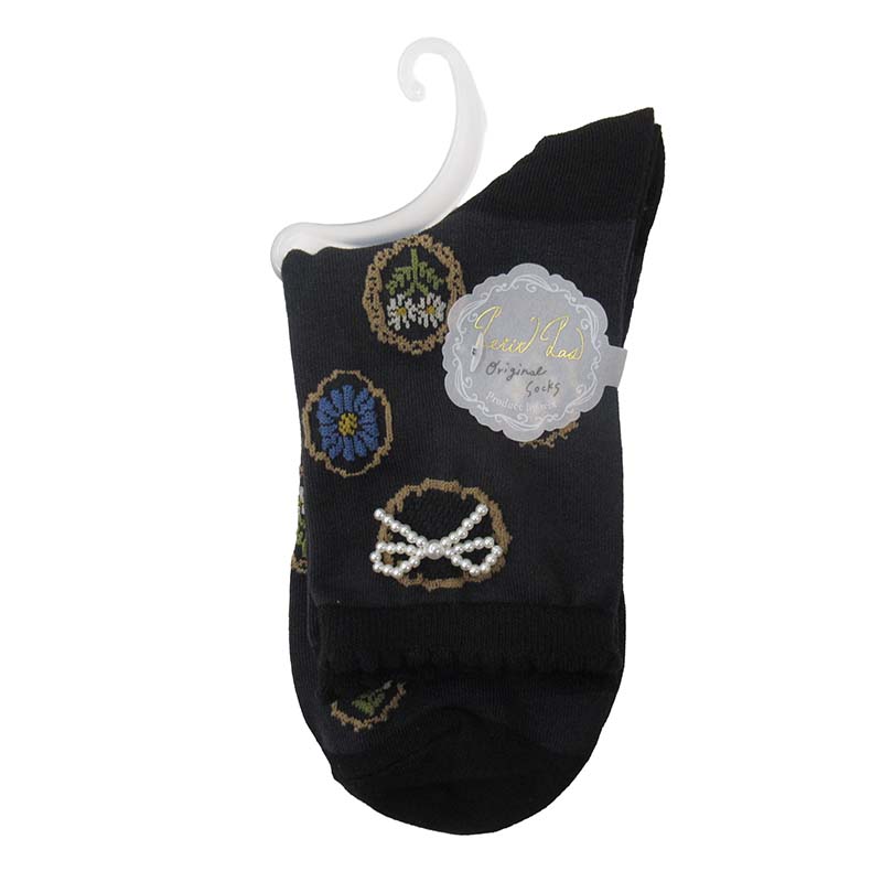 Petit Pas クルーソックス パールリボン/BK001